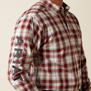 Ariat Men's Pro Series Team Logo Oscar Classic Fit Long Sleeve Shirt, Dark Red|Navy