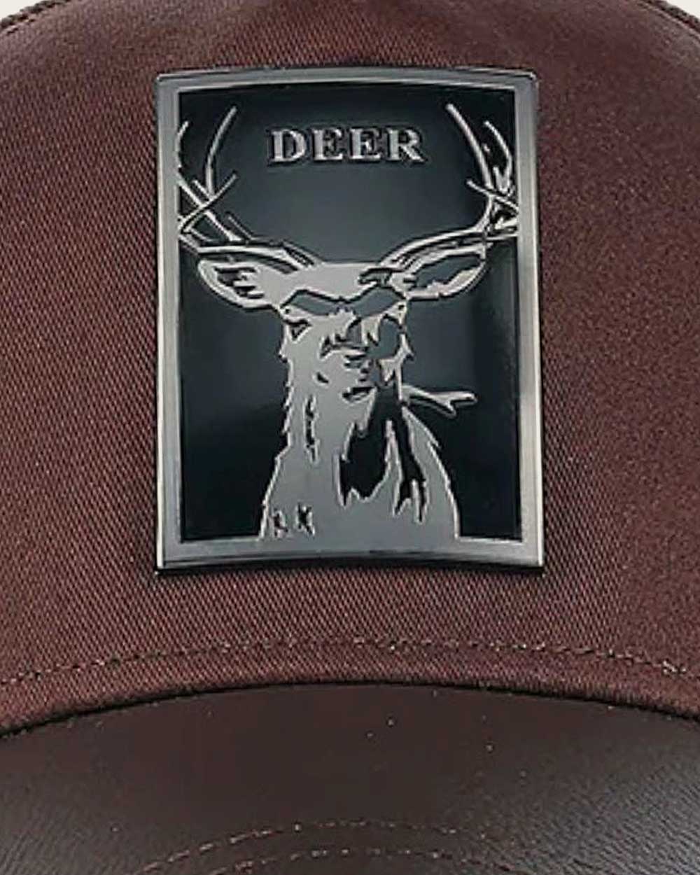 Cuadra Men's Bovine Leather Deer Metal Patch Cap, Brown