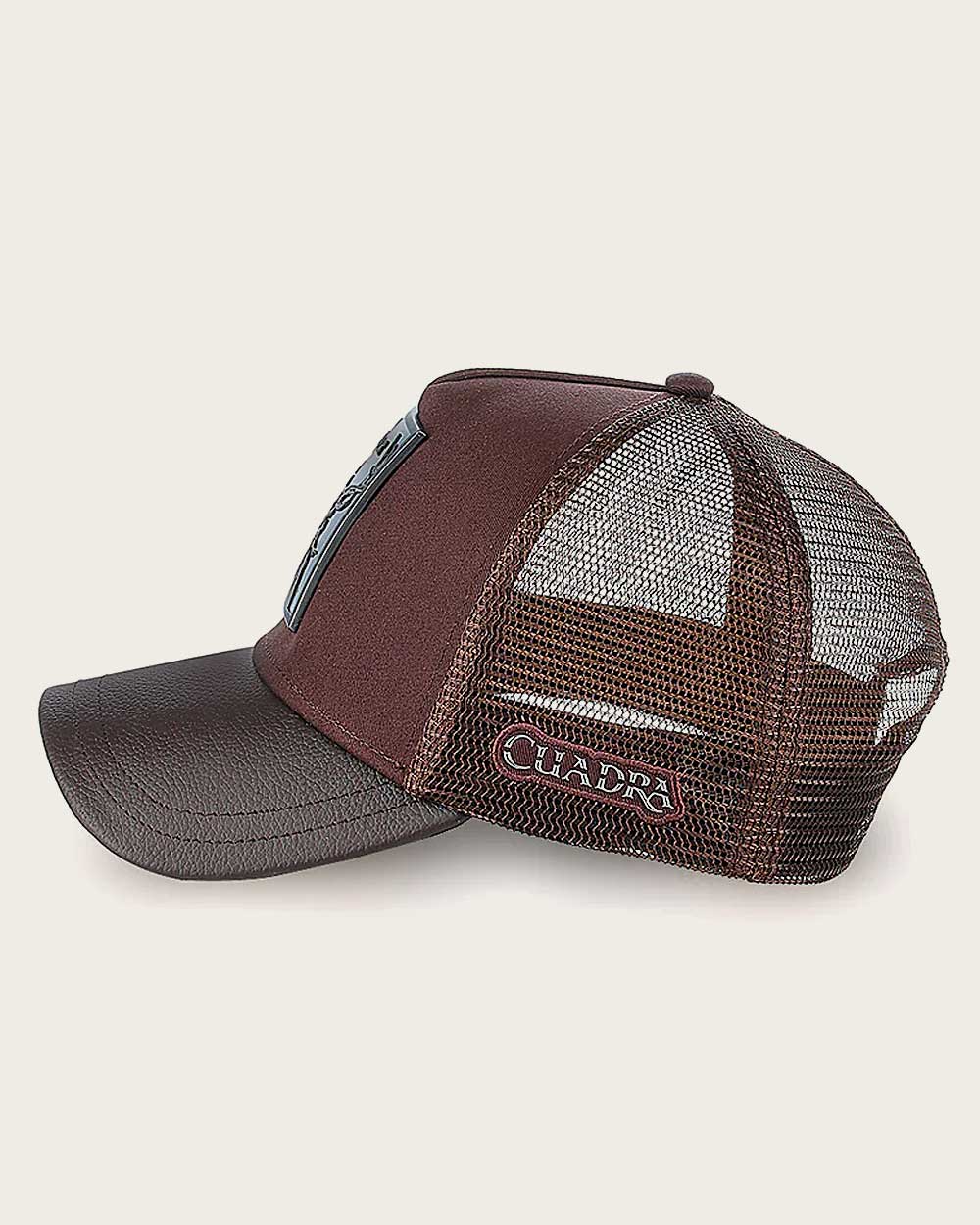 Cuadra Men's Bovine Leather Deer Metal Patch Cap, Brown