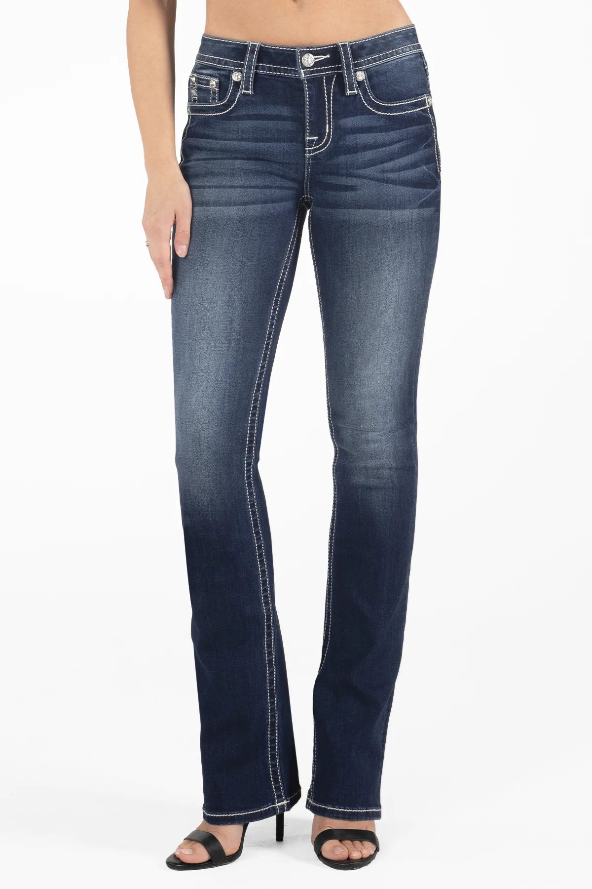 Miss Me Women's Mid Rise Bootcut Denim Jeans, Blue