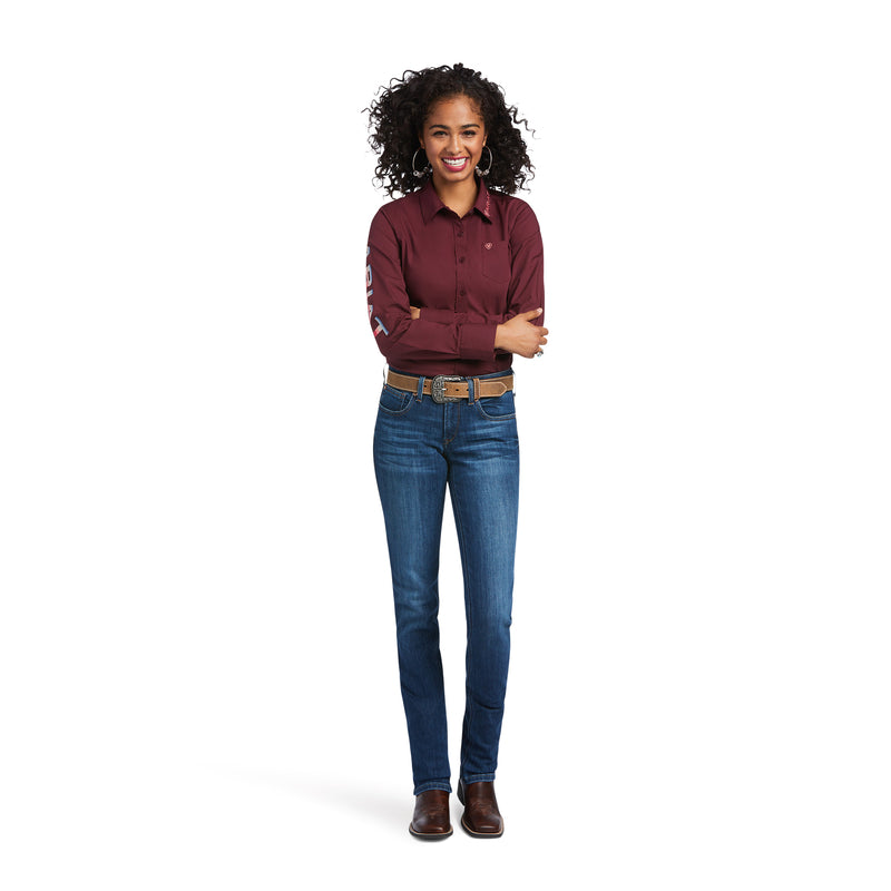 Ariat Women's Wrinkle Resist Team Kirby Stretch Shirt, Zinfandel