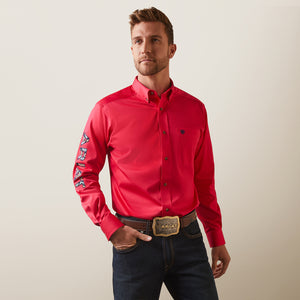 Ariat Men's Team Logo Twill Fitted Fit Long Sleeve Shirt, Azalea