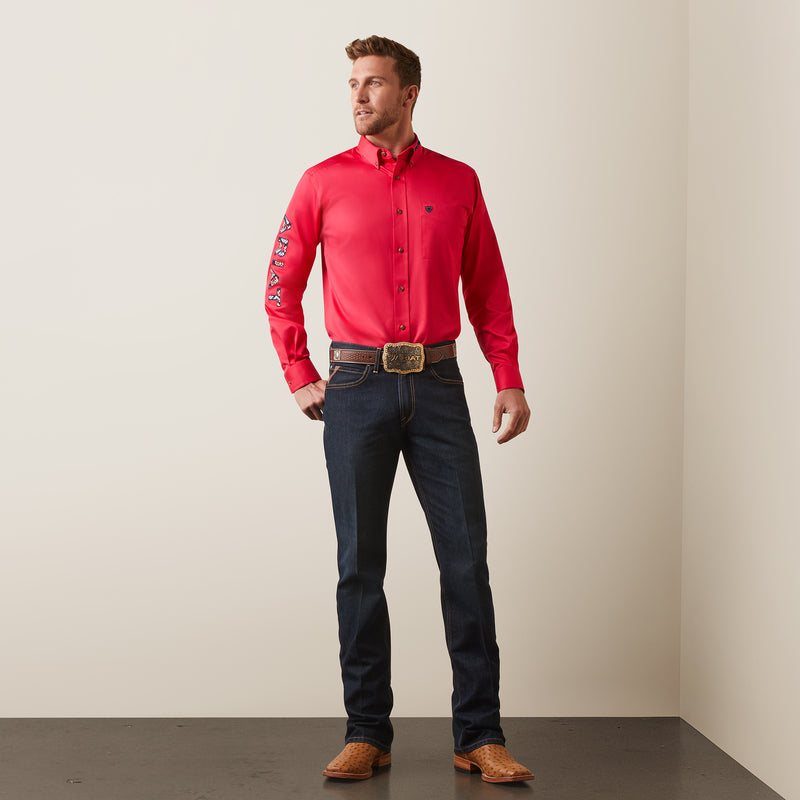 Ariat Men's Team Logo Twill Fitted Fit Long Sleeve Shirt, Azalea