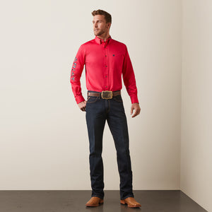 Ariat Men's Team Logo Twill Fitted Fit Long Sleeve Shirt, Azalea