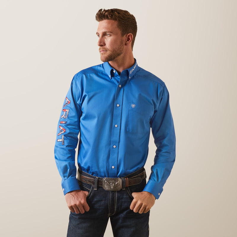 Ariat Men's Team Logo Twill Fitted Fit Long Sleeve Shirt, Campanula