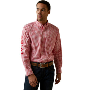 Ariat Men's Pro Series Team Logo Dustin Classic Fit Long Sleeve Shirt, Red