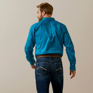 Ariat Men's Team Logo Twill Fitted Fit Long Sleeve Shirt, Deep Turquoise