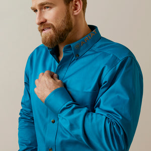 Ariat Men's Team Logo Twill Fitted Fit Long Sleeve Shirt, Deep Turquoise