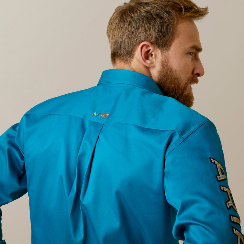 Ariat Men's Team Logo Twill Fitted Fit Long Sleeve Shirt, Deep Turquoise