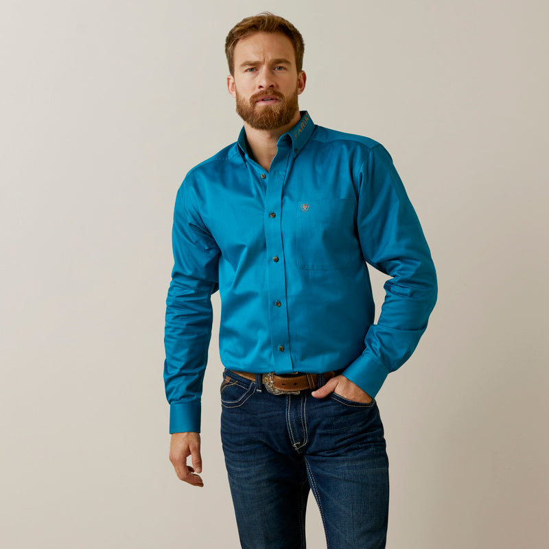 Ariat Men's Team Logo Twill Fitted Fit Long Sleeve Shirt, Deep Turquoise