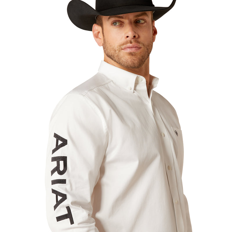 Ariat Men's Team Logo Twill Classic Long Sleeve Shirt, White/Black