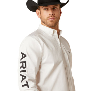 Ariat Men's Team Logo Twill Classic Long Sleeve Shirt, White/Black
