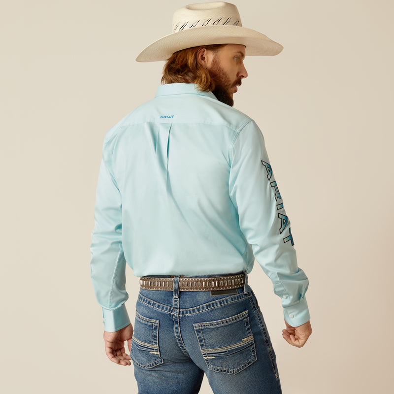 Ariat Men's Team Logo Twill Fitted Fit Long Sleeve Shirt, Light Aqua