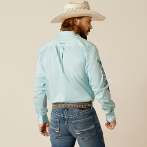 Ariat Men's Team Logo Twill Fitted Fit Long Sleeve Shirt, Light Aqua