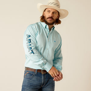 Ariat Men's Team Logo Twill Fitted Fit Long Sleeve Shirt, Light Aqua