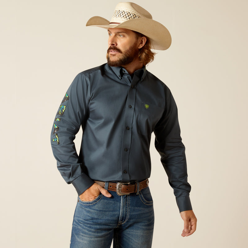 Ariat Men's Team Logo Twill Fitted Fit Long Sleeve Shirt, Dark Grey