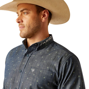 Ariat Men’s Team Logo Everett Classic Fit Long Sleeve Shirt, Blue Chambray