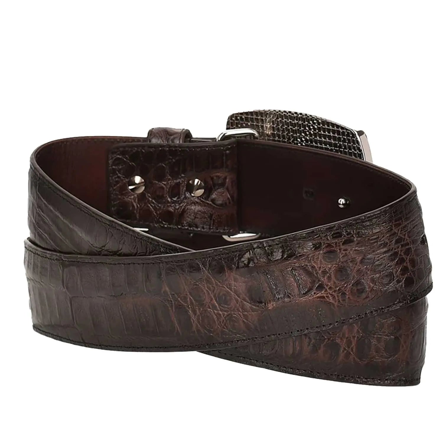 Cuadra Men's Caiman Belly Leather Belt, Arauco Chocolate