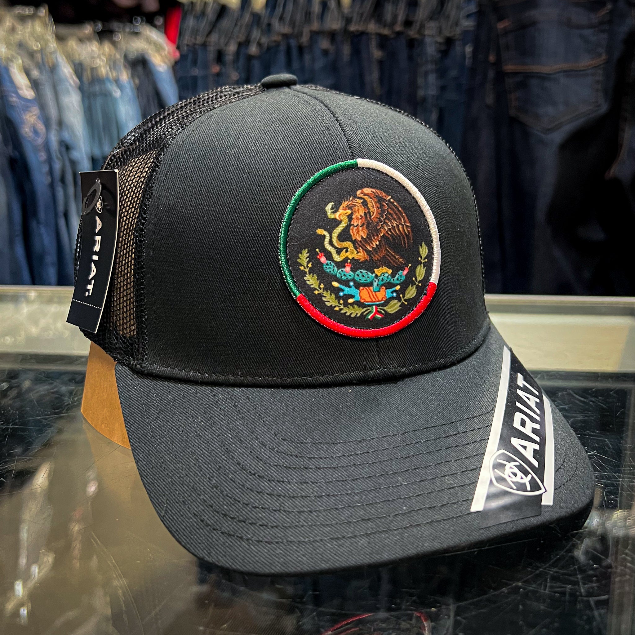 Ariat Men's Cap Snap Back Mexico Flag Eagle Black