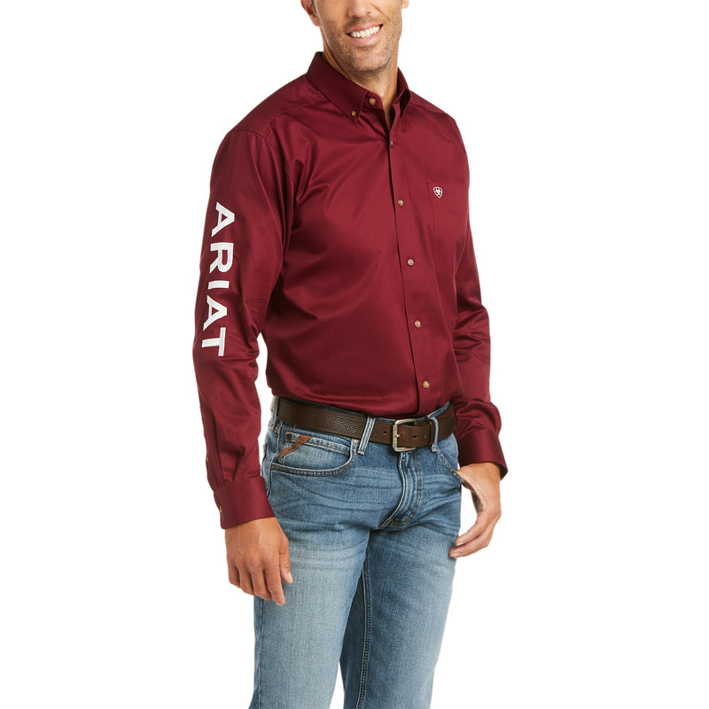 Ariat Men's Team Logo Twill Long Sleeve Shirt, Burgundy
