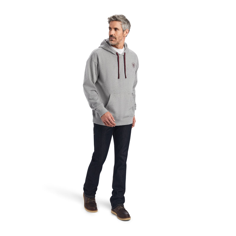 10040817 Ariat Men's ARIAT Logo Hoodie, Heather Grey/ Cherry