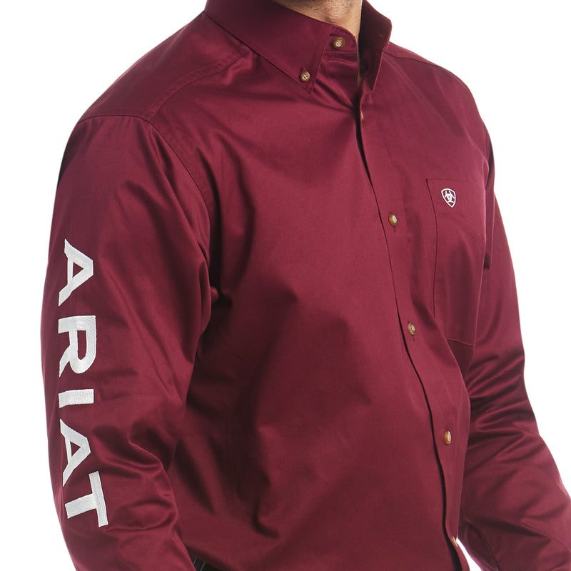 Ariat Men's Team Logo Twill Long Sleeve Shirt, Burgundy