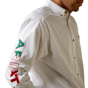 Ariat Men's Team Logo Twill Mexico Classic Fit Long Sleeve Shirt, White