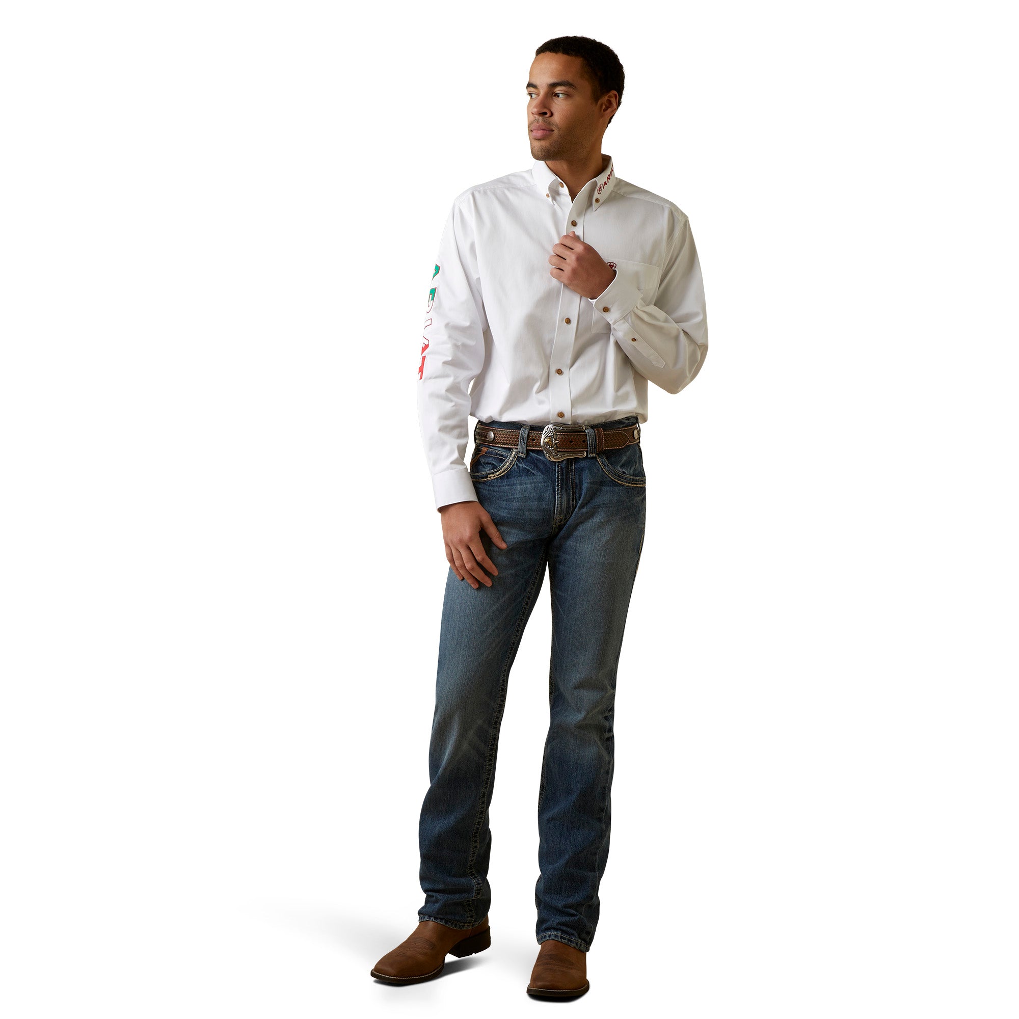 Ariat Men's Team Logo Twill Mexico Classic Fit Long Sleeve Shirt, White