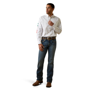 Ariat Men's Team Logo Twill Mexico Classic Fit Long Sleeve Shirt, White