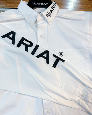 Ariat Men's Team Logo Twill Classic Long Sleeve Shirt, White/Black