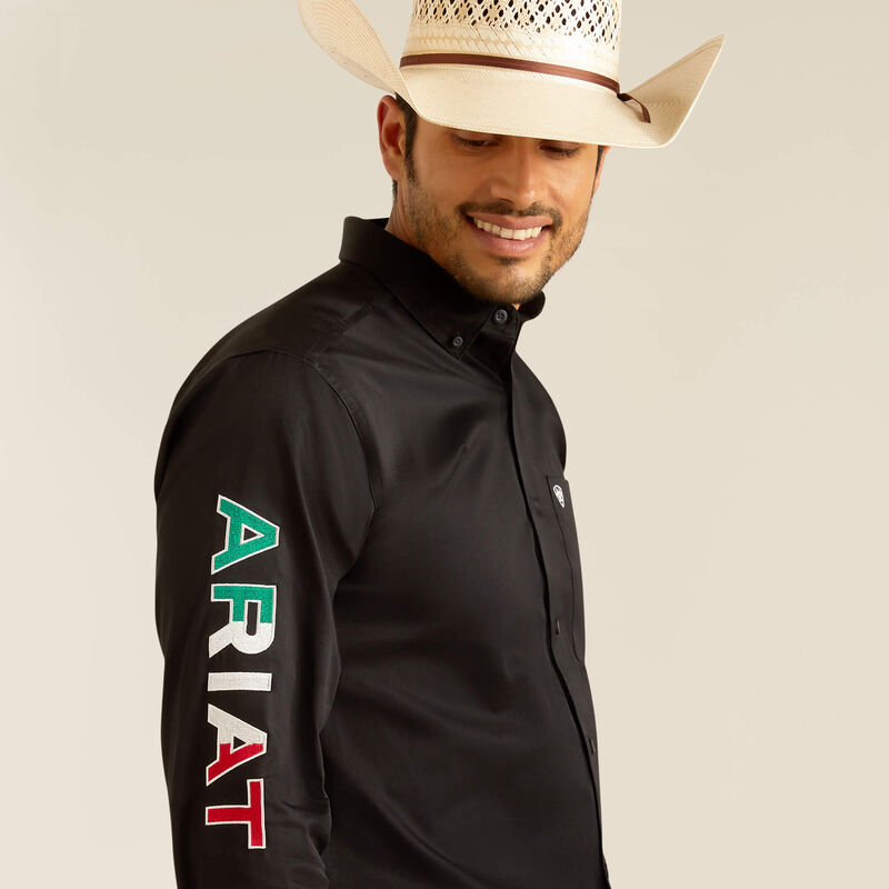 Ariat Men's Team Logo Twill Mexico Long Sleeve Shirt, Black