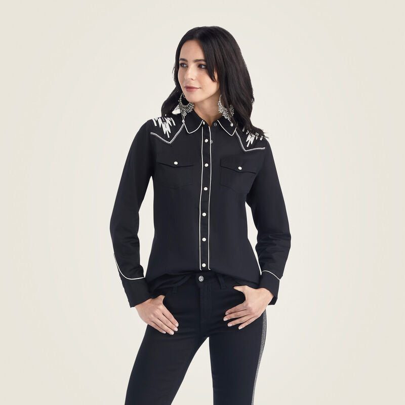 Ariat Women's Retro Snap Chimayo Shirt, Black