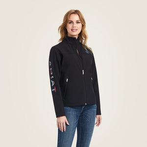 Ariat Women's Team Logo Softshell Chimayo Jacket, Black|New Mexico Navy Print