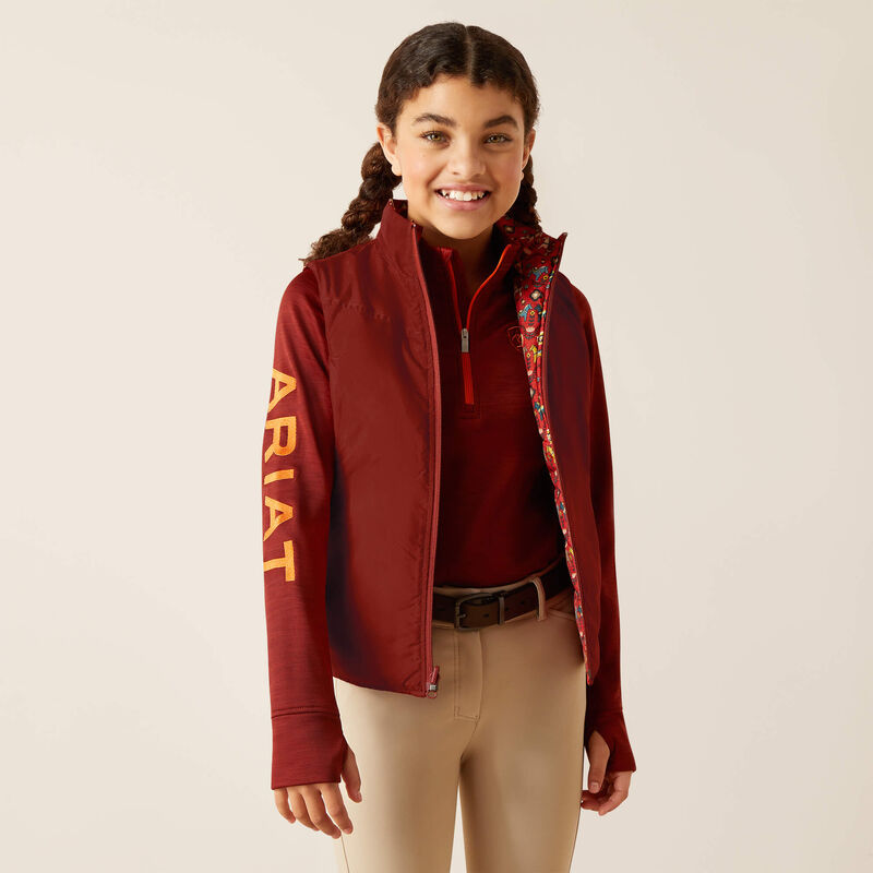 Ariat Youth Bella Reversible Insulated Vest, Dala Horse|Fired Brick