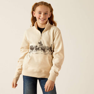 Ariat Youth Pasture 1/4 Zip Sweatshirt, Oatmeal Heather