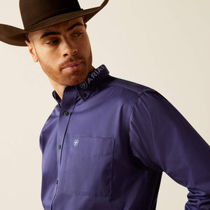 Ariat Men's Team Logo Twill Classic Fit Long Sleeve Shirt, Dark Blue|Light Blue