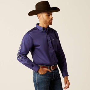 Ariat Men's Team Logo Twill Classic Fit Long Sleeve Shirt, Dark Blue|Light Blue