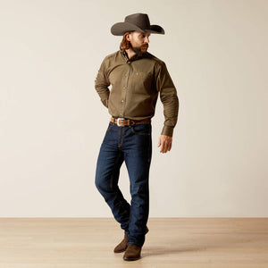 Ariat Men's Team Logo Twill Classic Fit Long Sleeve Shirt, Olive Green|Orange