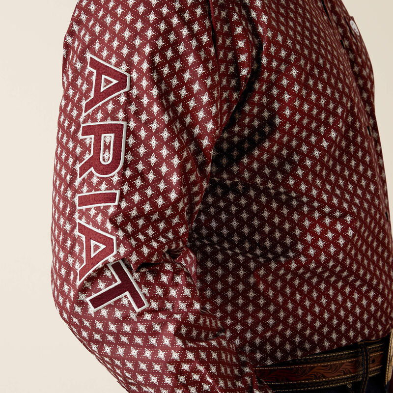 Ariat Men's Team Logo Omar Classic Fit Long Sleeve Shirt, Burgundy|White
