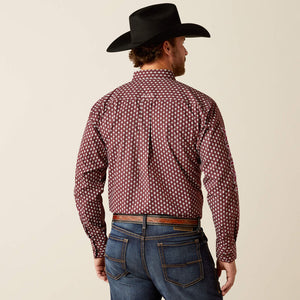 Ariat Men's Team Logo Omar Classic Fit Long Sleeve Shirt, Burgundy|White
