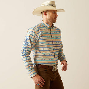 Ariat Men's Team Logo Peer Classic Fit Long Sleeve Shirt, Khaki|Blue