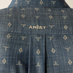 Ariat Men's Team Logo Philibert Classic Fit Long Sleeve Shirt, Chambray Blue|Khaki