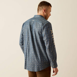 Ariat Men's Team Logo Philibert Classic Fit Long Sleeve Shirt, Chambray Blue|Khaki