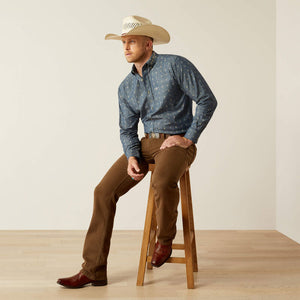 Ariat Men's Team Logo Philibert Classic Fit Long Sleeve Shirt, Chambray Blue|Khaki