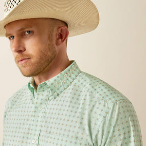 Ariat Men's Team Logo Pierson Classic Fit Long Sleeve Shirt, Light Green|White