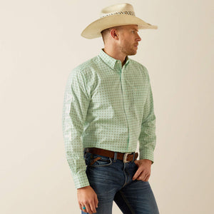 Ariat Men's Team Logo Pierson Classic Fit Long Sleeve Shirt, Light Green|White
