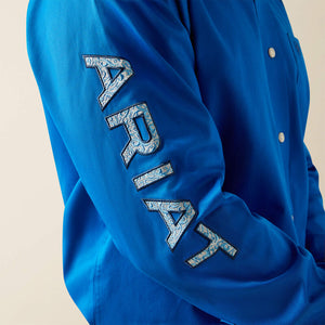 Ariat Men's Team Logo Twill Classic Fit Long Sleeve Shirt, Blue|Light Blue