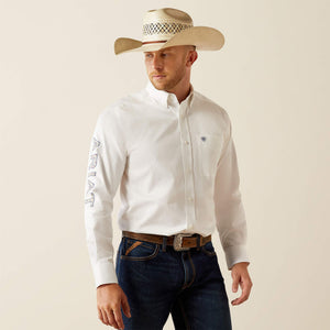 Ariat Men's Team Logo Twill Classic Fit Long Sleeve Shirt, White|Khaki