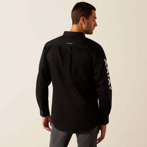 Ariat Men's Team Logo Twill Classic Fit Long Sleeve Shirt, Black|Grey