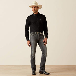 Ariat Men's Team Logo Twill Classic Fit Long Sleeve Shirt, Black|Grey